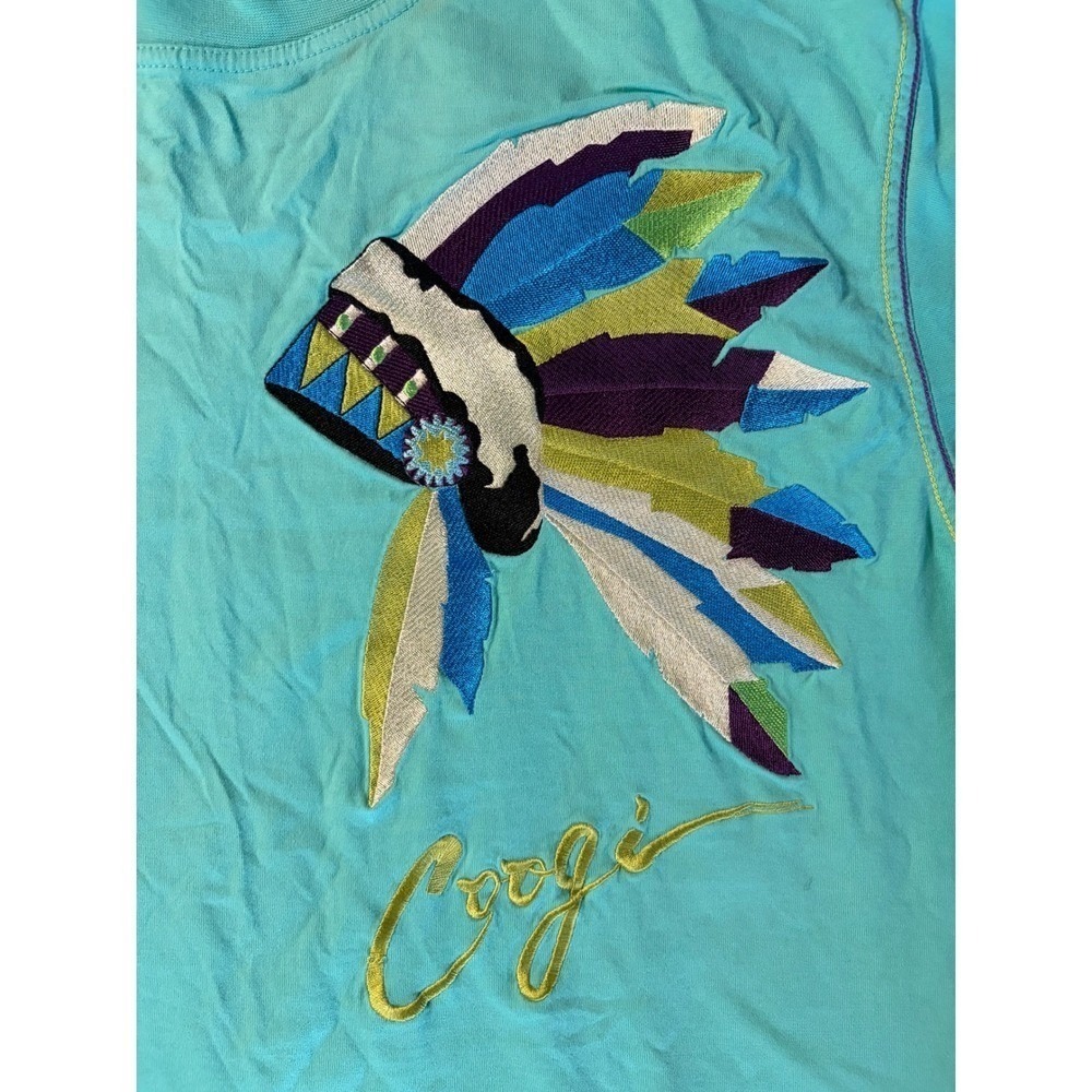 Coogi Mens XL Teal Short Sleeve T-Shirt Embroidered Headdress Graphic Streetwear - Picture 5 of 5